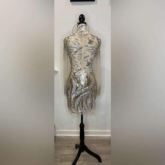 Jovani - chromed Long Sleeve Illusion Scoop Neck Sheath Dress - Picture 5 of 12